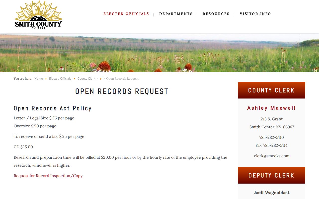 Smith County Kansas open records webpage