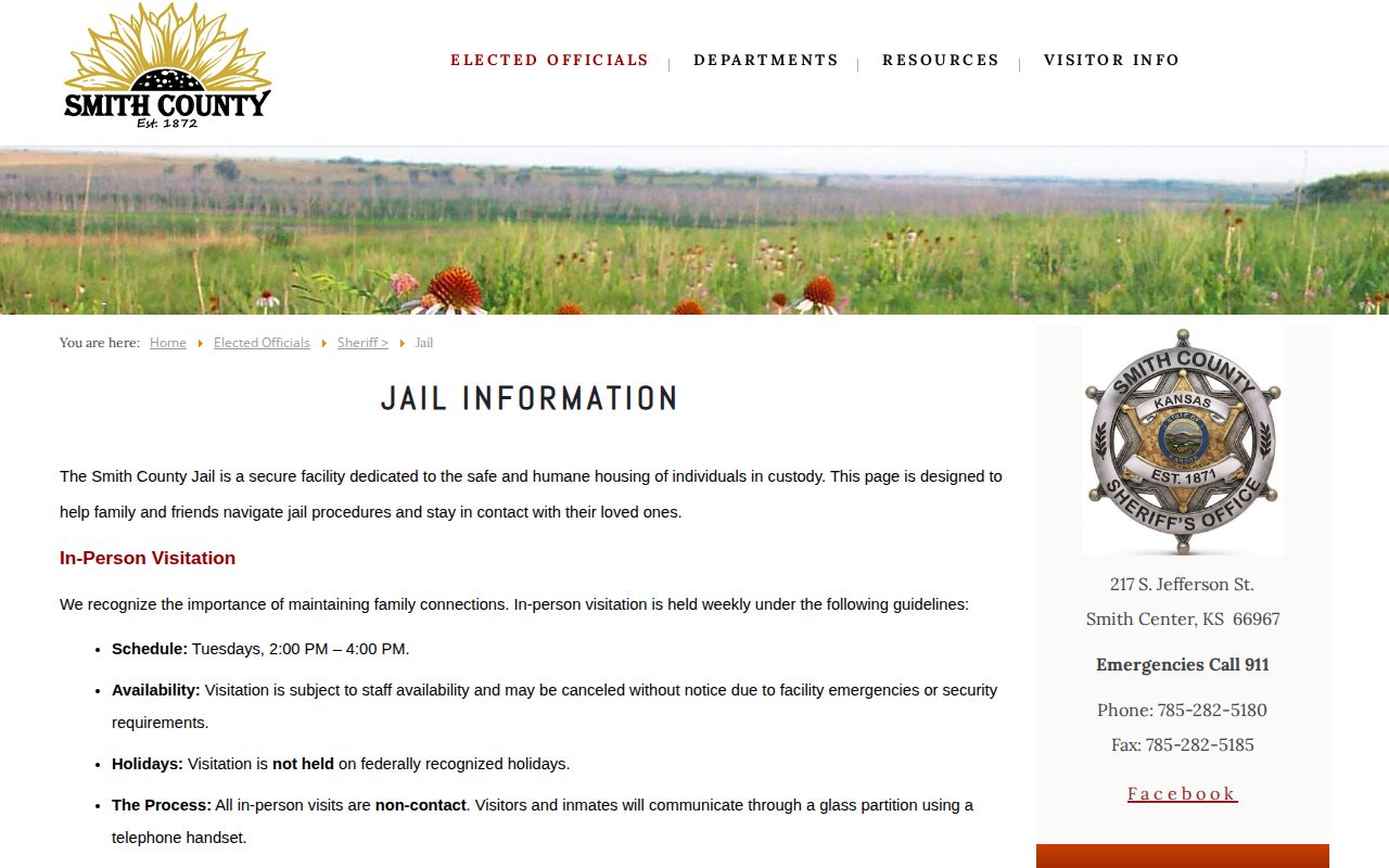 Official Smith County Jail page stating no online booking roster